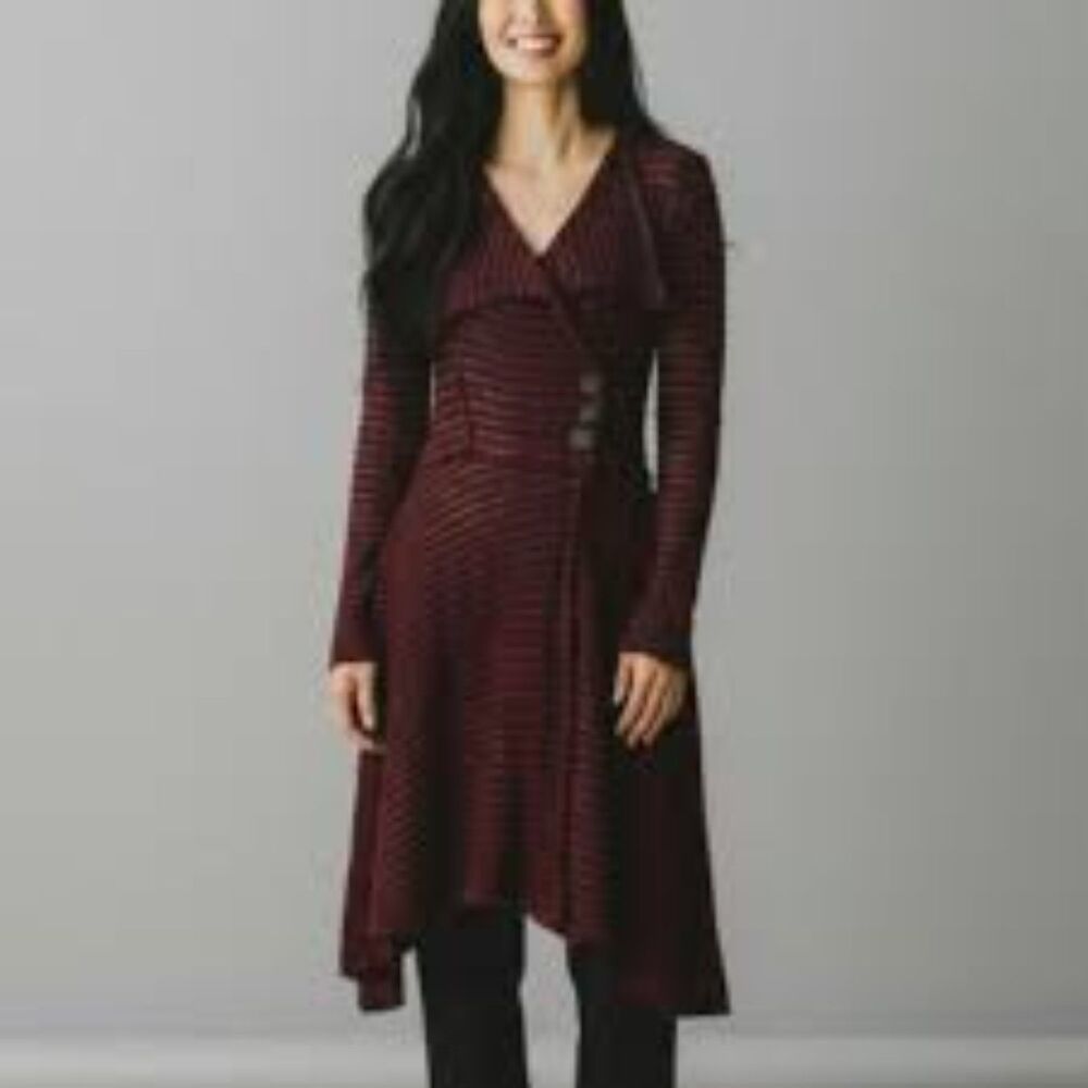 Free People Long Red Stripped Duster Cardigan Size M